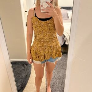 Floral mustard yellow top